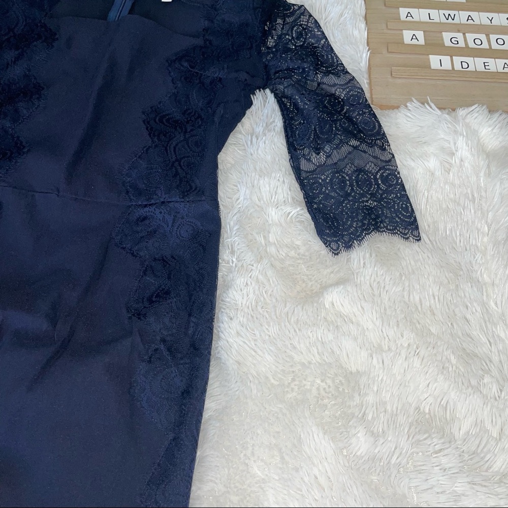 Missmay Retro Gorgeous City Stretchy Navy Blue Lace Bodycon Dress size medium* - Picture 6 of 15
